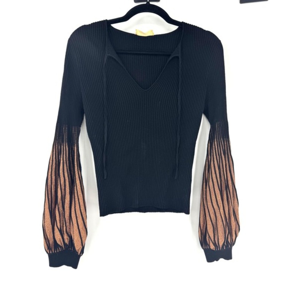 Ulla‎ Johnson Lenora Starburst Pullover Knit Long Sleeve in Gild Black and Gold